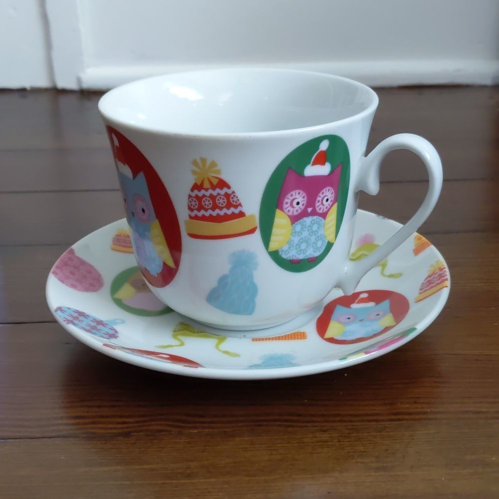 Christmas Owl Mug and Saucer